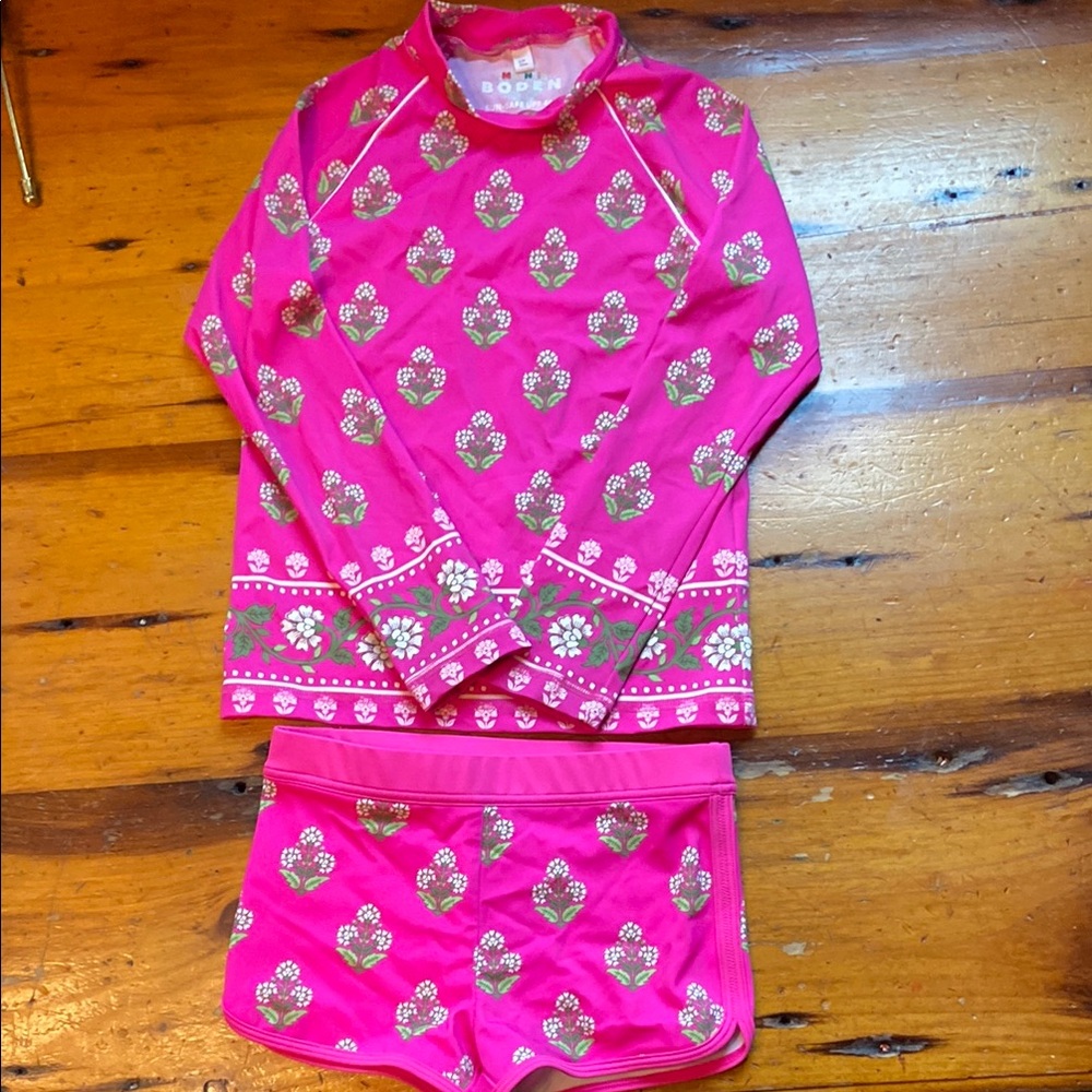 Mini Boden Pink Floral Kids Swim Set